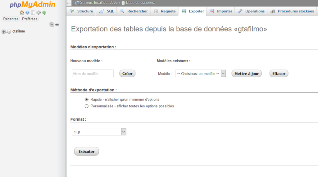 Export des tables d'une base de données avec PhpMyAdmin