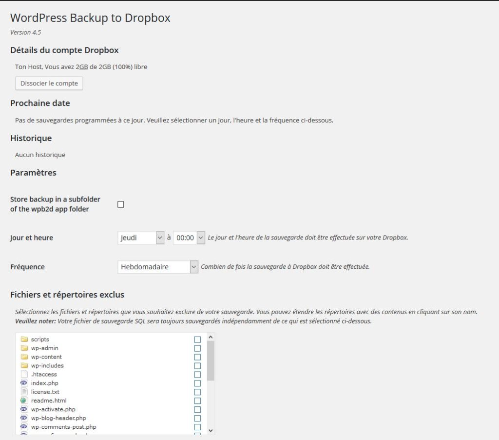 Sauvegarder son site WordPress avec Dropbox 18