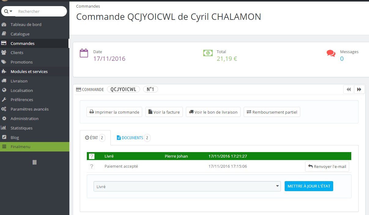 Gérer une commande sur Prestashop 4 Gérer une commande sur Prestashop 4